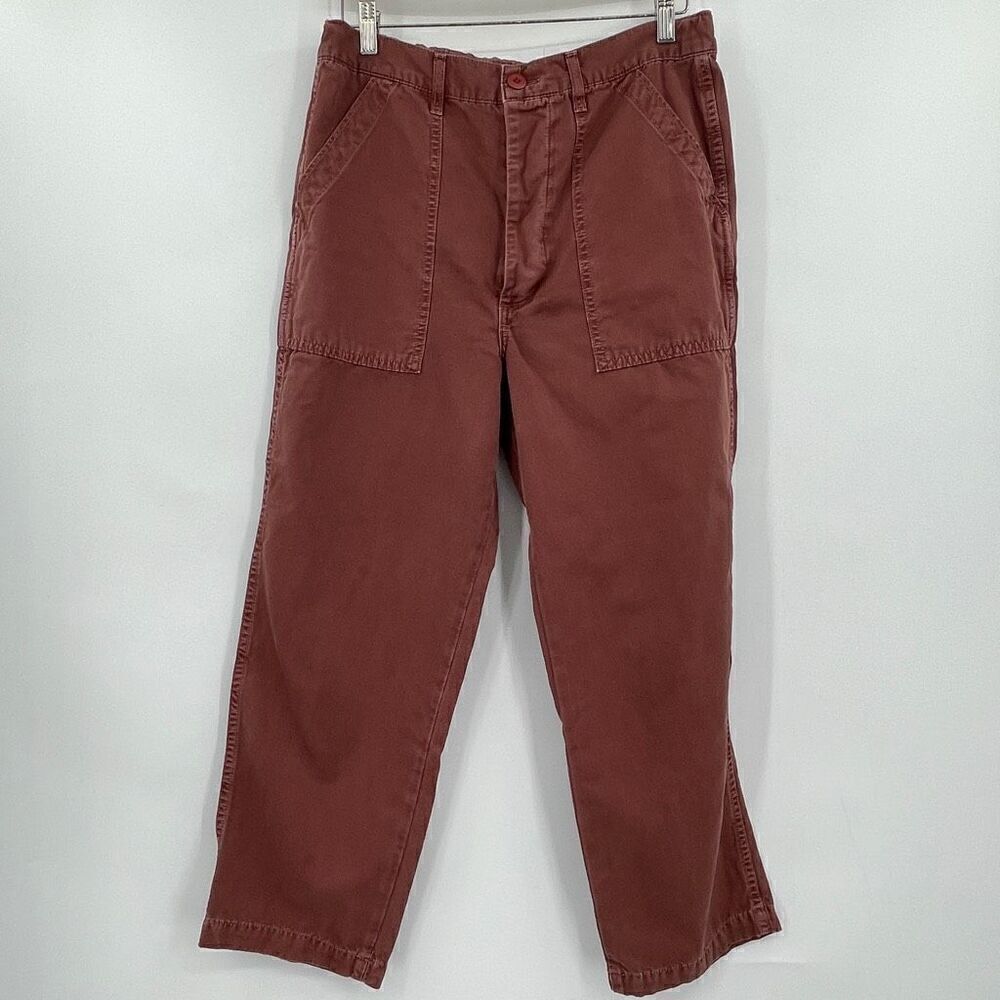 Amo Red Tobacco Cotton Wide Leg Cropped Ranger Ankle Pants Size 31